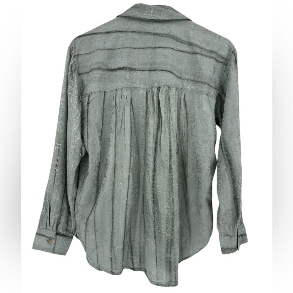 Anthropologie Pilcro Sage Green Foil Shine Button Down Shirt Top Size S - Picture 8 of 16